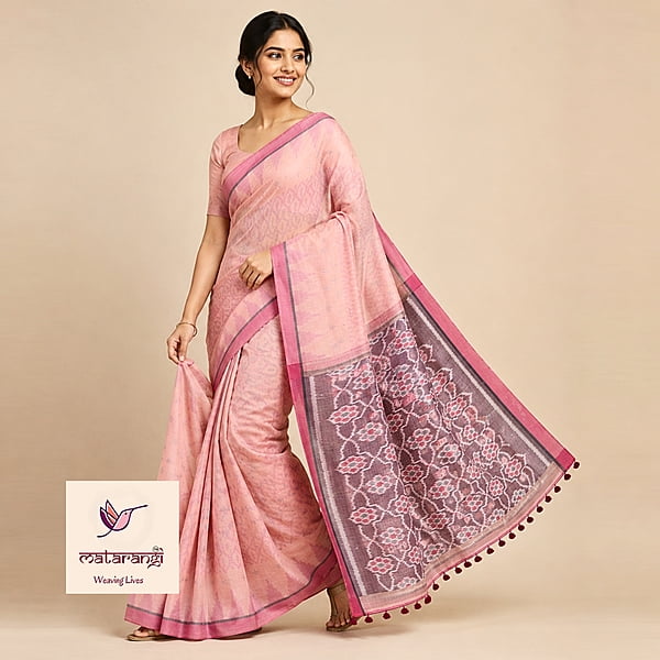Matarangi Brown Bengal Handloom Muslin Cotton Saree