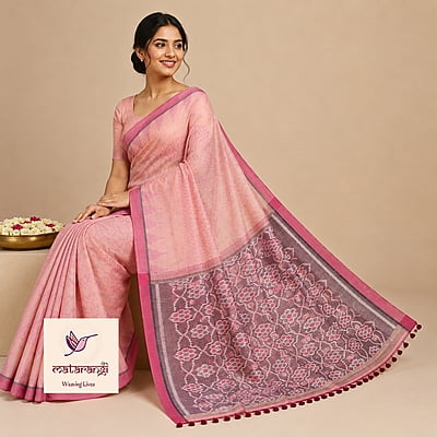Matarangi Brown Bengal Handloom Muslin Cotton Saree