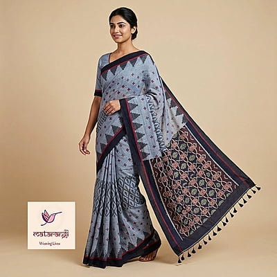 Matarangi Grey Bengal Handloom Muslin Cotton Saree Matarangi Grey Bengal Handloom Muslin Cotton Saree