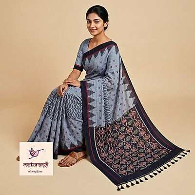 Matarangi Grey Bengal Handloom Muslin Cotton Saree Matarangi Grey Bengal Handloom Muslin Cotton Saree