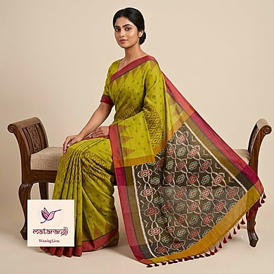 Matarangi Green Bengal Handloom Muslin Cotton Saree