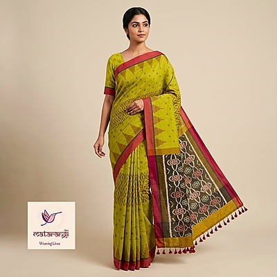 Matarangi Green Bengal Handloom Muslin Cotton Saree Matarangi Green Bengal Handloom Muslin Cotton Saree