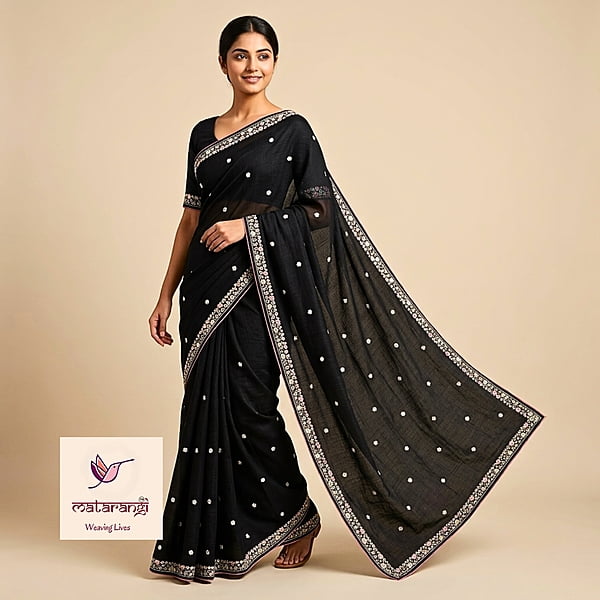 Matarangi Black Raw Silk Embroidered Saree Matarangi Black Raw Silk Embroidered Saree