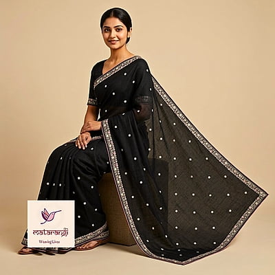 Matarangi Black Raw Silk Embroidered Saree Matarangi Black Raw Silk Embroidered Saree