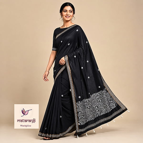 Matarangi Black Jute Silk Chikankari Saree Matarangi Black Jute Silk Chikankari Saree