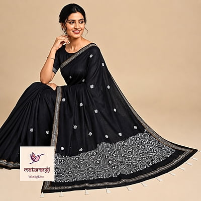 Matarangi Black Jute Silk Chikankari Saree Matarangi Black Jute Silk Chikankari Saree