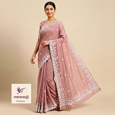 Matarangi Pastel Pink Chanderi Silk with Applique Work Saree