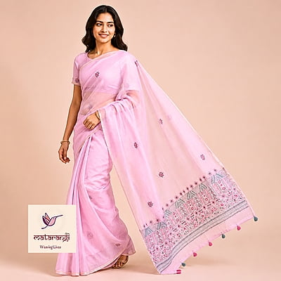 Matarangi Pastel Pink Chiffon Organza Bullion Work Saree Matarangi Pastel Pink Chiffon Organza Bullion Work Saree