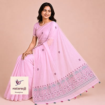 Matarangi Pastel Pink Chiffon Organza Bullion Work Saree Matarangi Pastel Pink Chiffon Organza Bullion Work Saree