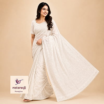 Matarangi Off White Cross Stitch Chanderi Silk Embroidered Work Saree