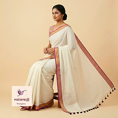 Magenta Kanchi Border Pure Mulmul Cotton Saree Magenta Kanchi Border Pure Mulmul Cotton Saree