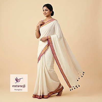 Magenta Kanchi Border Pure Mulmul Cotton Saree Magenta Kanchi Border Pure Mulmul Cotton Saree