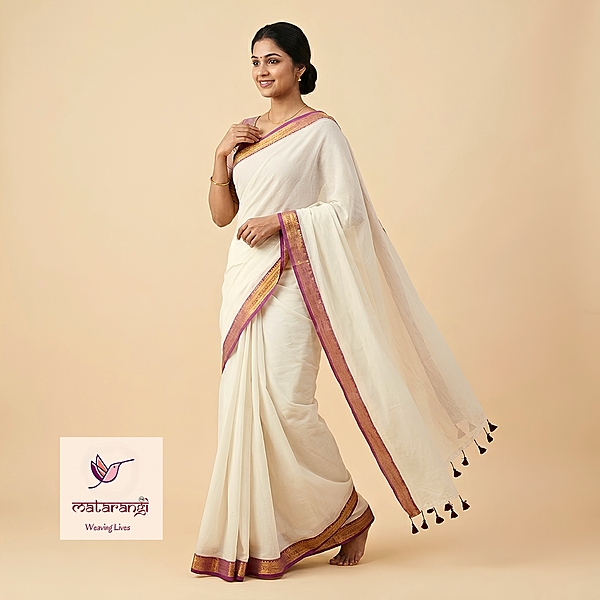 Magenta Kanchi Border Pure Mulmul Cotton Saree Magenta Kanchi Border Pure Mulmul Cotton Saree