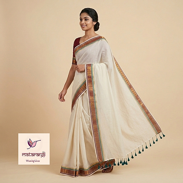 Brown & Green Kanchi Border Pure Mulmul Cotton Saree Brown & Green Kanchi Border Pure Mulmul Cotton Saree