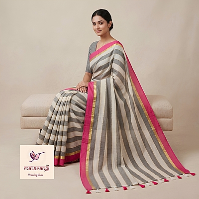 Black & Gold striped Pure Mulmul Cotton Kerala Saree