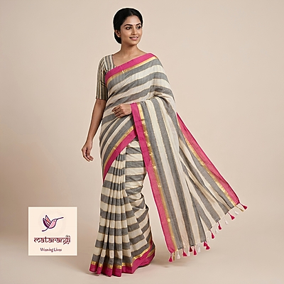 Black & Gold striped Pure Mulmul Cotton Kerala Saree Black & Gold striped Pure Mulmul Cotton Kerala Saree