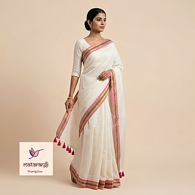 Pink & Gold border Pure Mulmul Cotton Saree