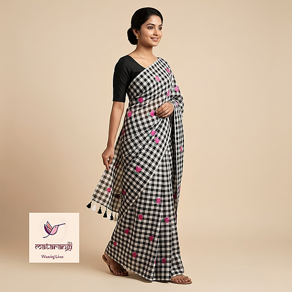 Matarangi Black & White Checks Embroidery Saree Matarangi Black & White Checks Embroidery Saree
