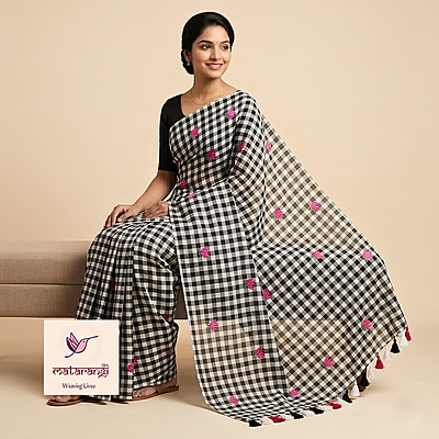 Matarangi Black & White Checks Embroidery Saree Matarangi Black & White Checks Embroidery Saree