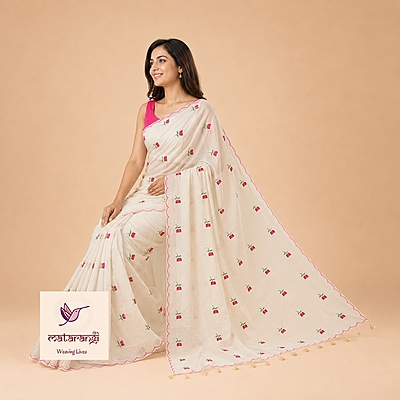 Matarangi Pastel Peach Lotus Embroidered Saree Matarangi Pastel Peach Lotus Embroidered Saree