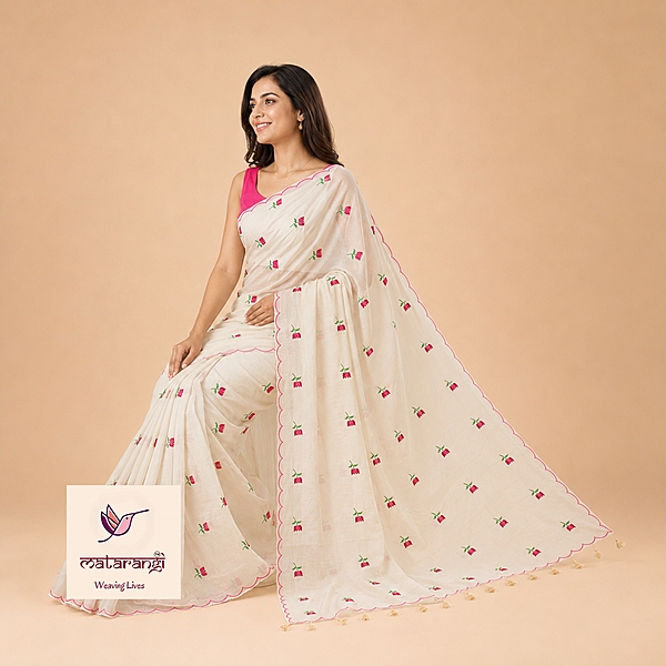 Matarangi Pastel Peach Lotus Embroidered Saree Matarangi Pastel Peach Lotus Embroidered Saree