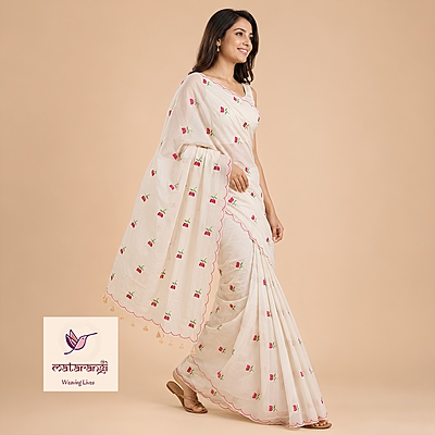 Matarangi Pastel Peach Lotus Embroidered Saree Matarangi Pastel Peach Lotus Embroidered Saree