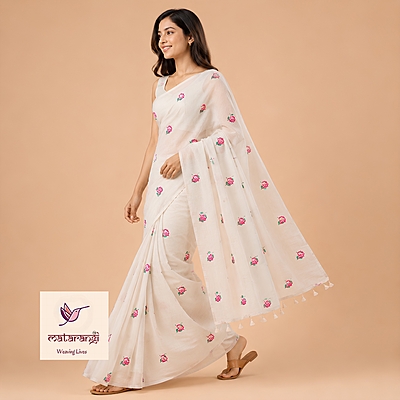Matarangi Pastel Peach Pink Flower Embroidered Saree