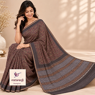 Matarangi Grey & Yellow Hand Block Printed Organic Chanderi Silk Saree
