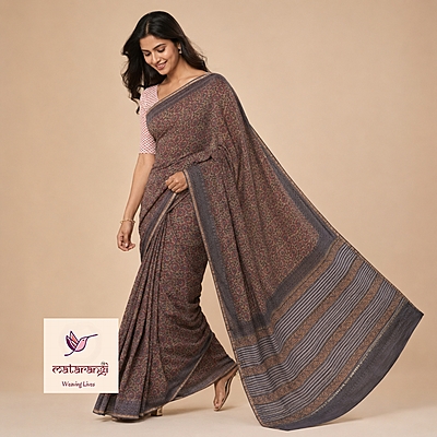 Matarangi Grey & Yellow Hand Block Printed Organic Chanderi Silk Saree Matarangi Grey & Yellow Hand Block Printed Organic Chanderi Silk Saree