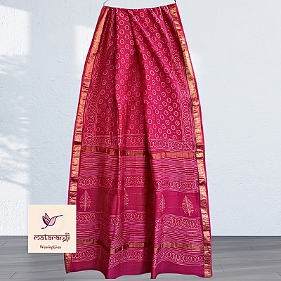 Matarangi Pink Handblock Printed Maheshwari Silk Saree