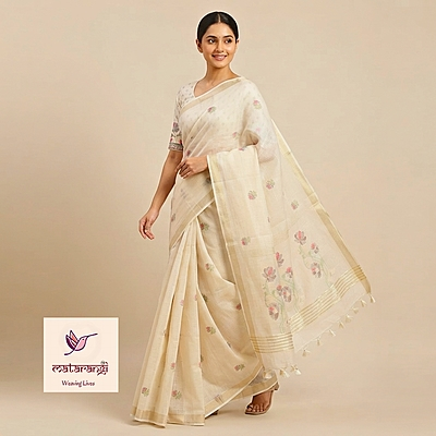 Matarangi Cream Munga Cotton Saree