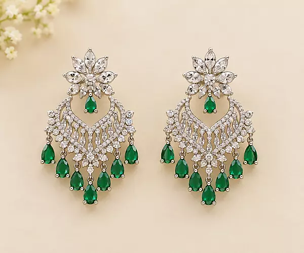 Green Stone AD Ear Ring
