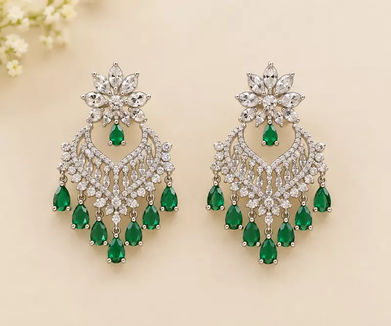 Green Stone AD Ear Ring