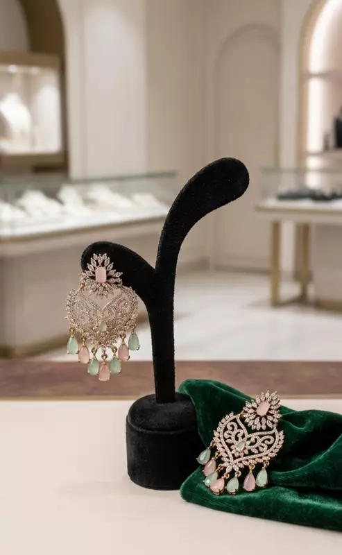 Pastel Green and Pink Mehandi Earring
