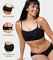 ENAMOR Moulded Double Layer Front Women's Cotton Cami Bra - Detachable Slim Straps with Back Keyhole, Non Padded, Wirefree, High Coverage A022