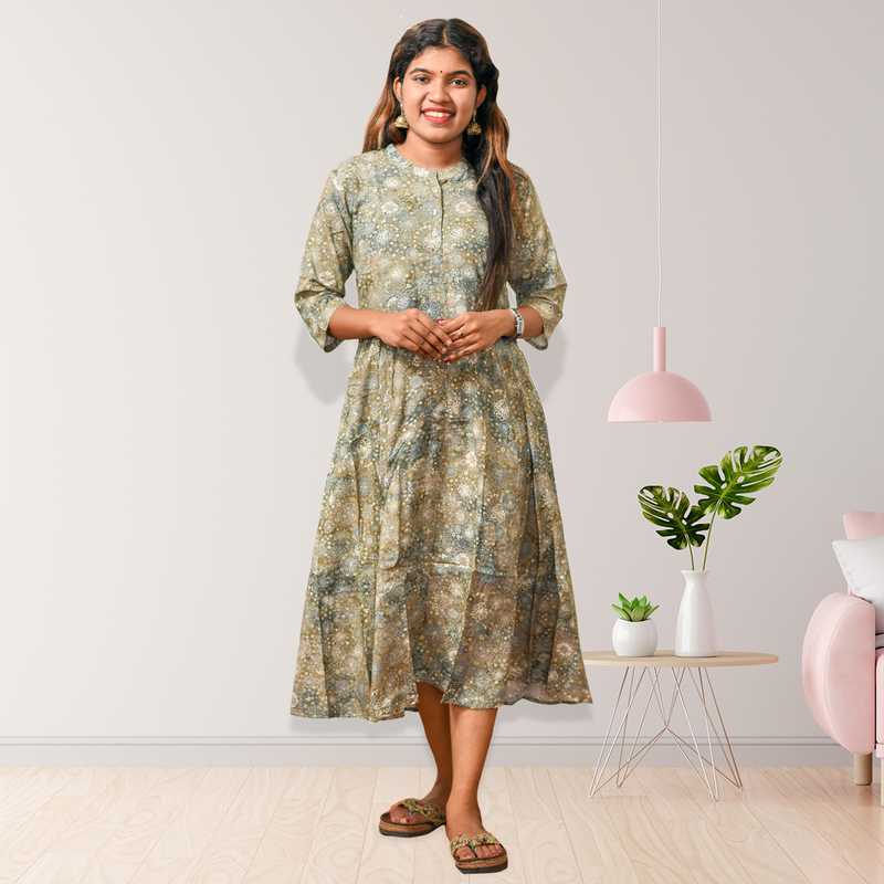 Zara Foil Printed Flayer Top – Olive Grace