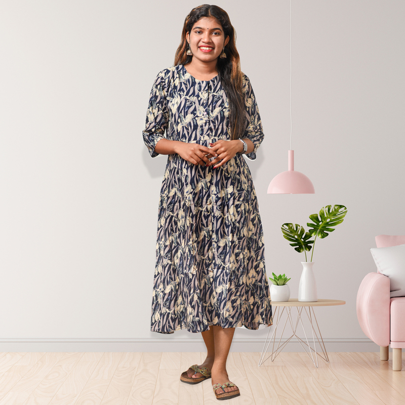 Zara Foil Printed Flayer Top – Indigo Waves