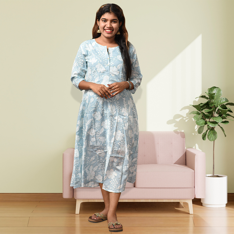 Zara Foil Printed Flayer Top – Sky Serenity