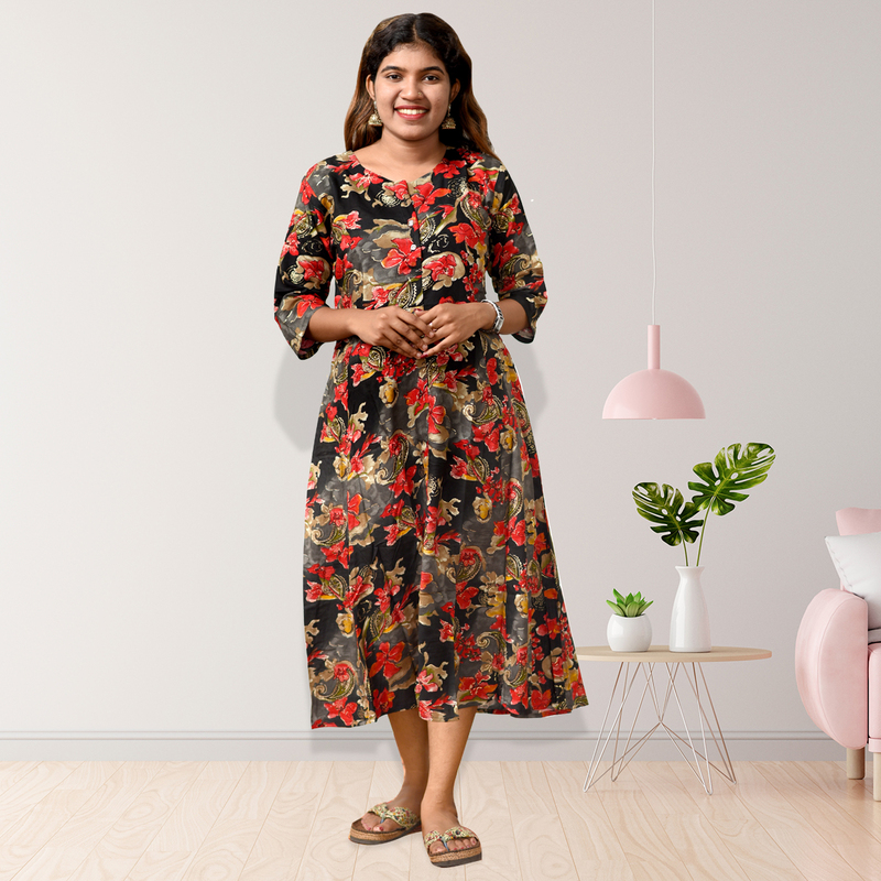 Zara Foil Printed Flayer Top – Noir Rose