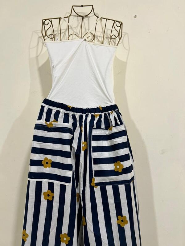 Anya's Flared Lounge pants - Blue & White Stripes with Flowers