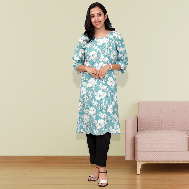 Princess feeling foil Printed Mint Green Floral Top