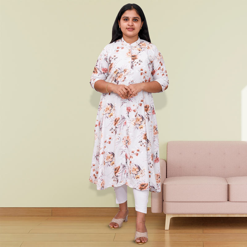 Hima Imported Printed fabric flayer white floral Top