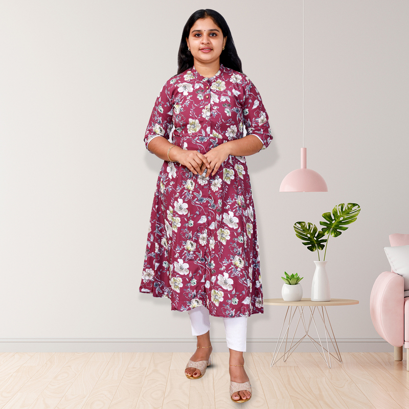 Hima Imported Printed fabric flayer maroon floral Top