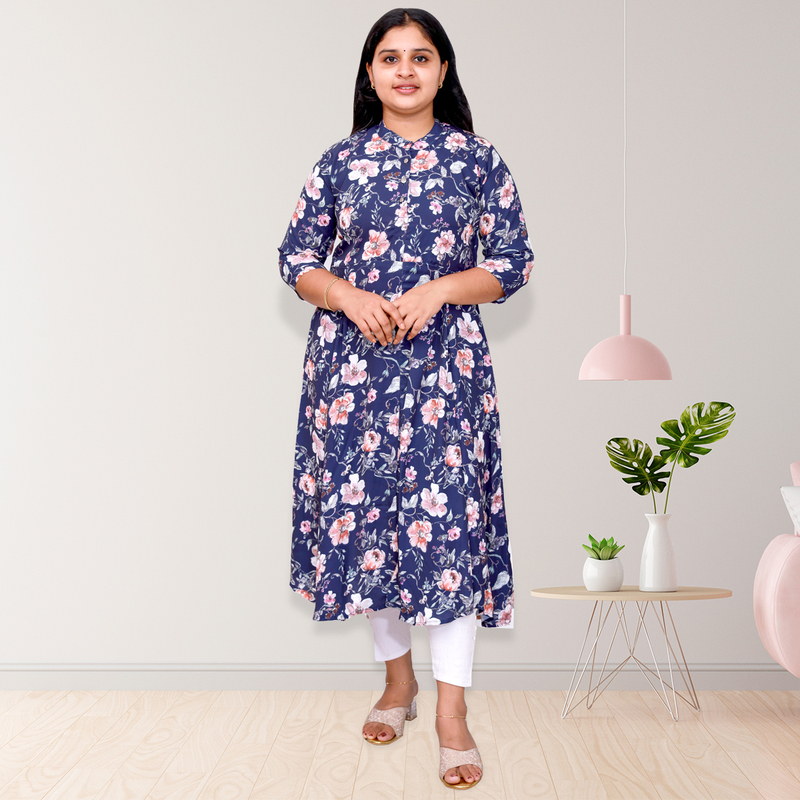 Hima imported printed fabric navy blue flayer top