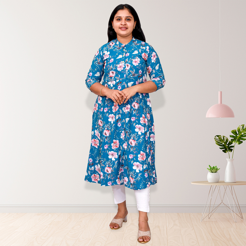 Hima Imported Printed Fabric Flayer blue floral Top