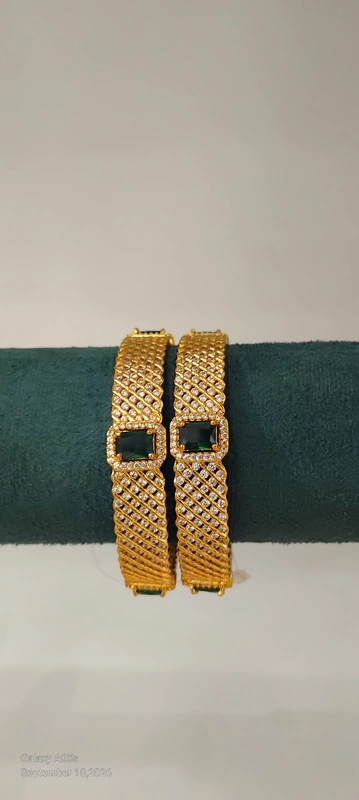 Gold Plated AD Stone and Greenstone Covered Bangle