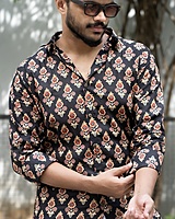 Rawscal Black Ethnic Motif Men’s Printed Cotton Shirt | Full Sleeves