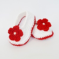Valentine Pearl Baby Booties - White and Red
