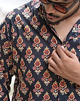 Rawscal Black Ethnic Motif Men’s Printed Cotton Shirt | Full Sleeves