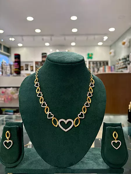 AD Gold Necklace set with Heart shape